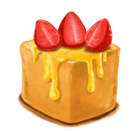 Honey toast heavy dessert bread butter ice cream and fruits watercolor painting illustration artの写真素材