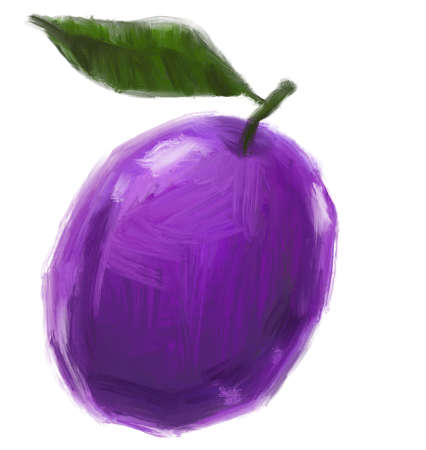 Purple prune Fruit digital hand organic oil painting brush texture illustration artの写真素材