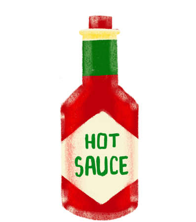 Mexican food hot sauce seasoning in bottle tobasco hand drawn doodle illustration artの写真素材