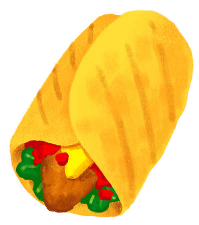 Burrito Mexican food wrap roll chalk hand drawn doodle illustration artの写真素材