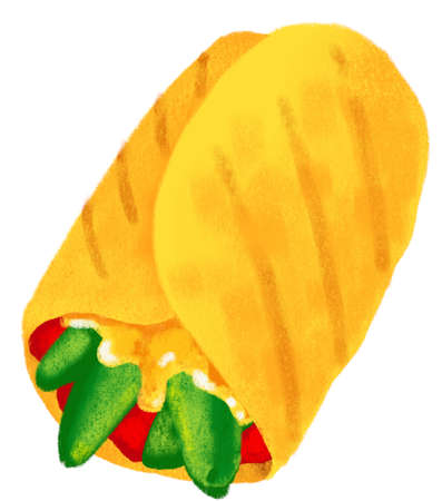 Burrito Mexican food wrap roll chalk hand drawn doodle illustration artの写真素材