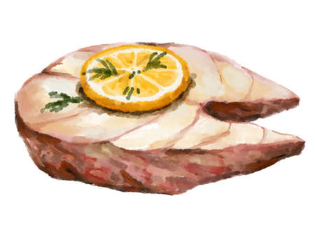 Grill fillet red snapper fish seafood steak watercolor painting illustration artの写真素材