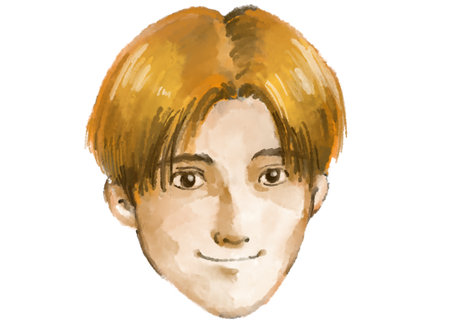 Asian man facial cartoon character watercolor painting illustrationの写真素材