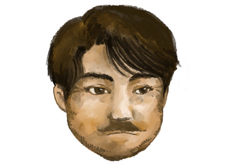 Hispanic man facial cartoon character watercolor painting illustrationの写真素材