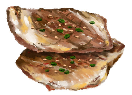 Beef brisket slice barbecue yakiniku japanese style food watercolor illustration food artの写真素材