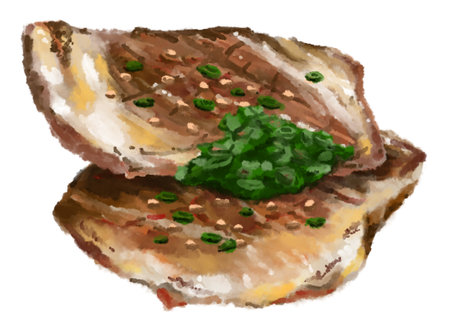 Beef brisket slice barbecue yakiniku japanese style food watercolor illustration food artの写真素材
