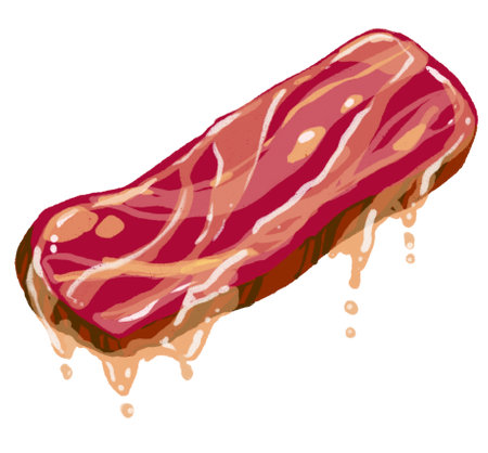 Bacon illustration fatty dripping smoked pork meat and fatの写真素材