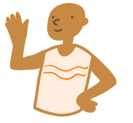 Hispanic south Asian bold man cartoon illustration smiling friendly guyの写真素材