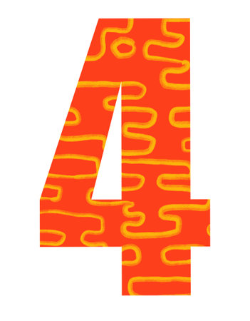 Set of red and gold pattern welath luck number four digits typography design decorative element...