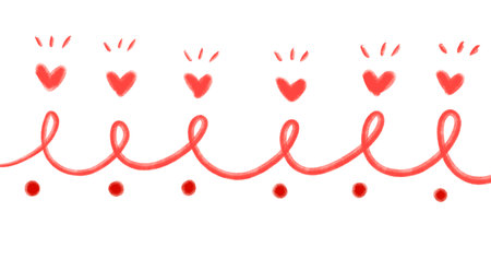 valentines day hand drawing line banner illustration heart and decoration elements artの写真素材