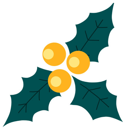 Holly berry leaf Christmas New Year ornate decoration plant element holiday greeting illustration artの写真素材