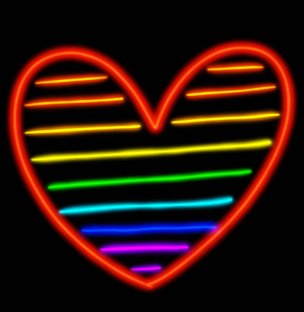 Neon illustration art LGBT LGBTQ love heart design rainbow glow pride conceptの写真素材