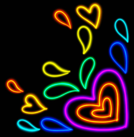 Neon illustration art LGBT LGBTQ love heart design rainbow glow pride conceptの写真素材