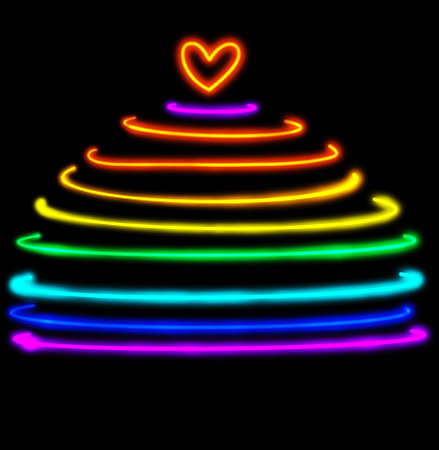 Neon illustration art LGBT LGBTQ love heart design rainbow glow pride conceptの写真素材