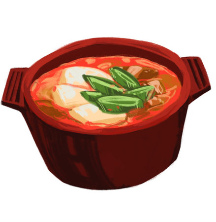 Korean hot Sundubu jjigae soup hand paitning illustration foodの写真素材