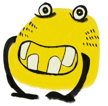 Monster character illustration yellow black fun cartoon doodle oil painting art paintingの写真素材