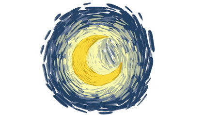 Starry night element illustration painting vincent van gogh style sky star cloud treeの写真素材