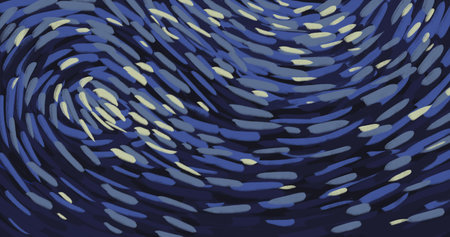 Starry night element illustration painting vincent van gogh style sky star cloud treeの写真素材