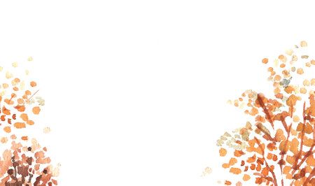 autumn red leaves watercolour painting background copy space artの写真素材