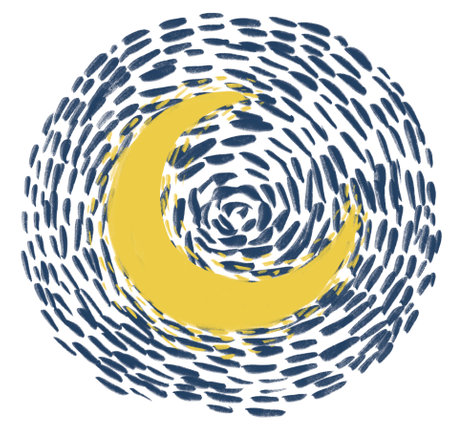 Starry night moon illustration hand painting modern style vincent van gogh inspire stars and crescent moon artの写真素材