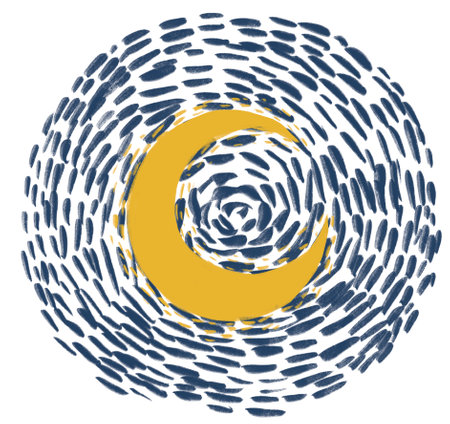 Starry night moon illustration hand painting modern style vincent van gogh inspire stars and crescent moon artの写真素材