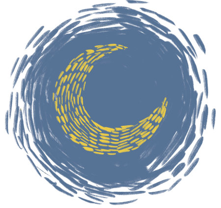 Starry night moon illustration hand painting modern style vincent van gogh inspire stars and crescent moon artの写真素材