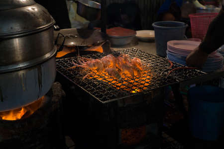 Baked shrimp at the Yaowarat street.の写真素材