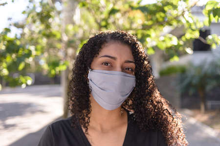 Black woman on urban background in casual clothingの写真素材