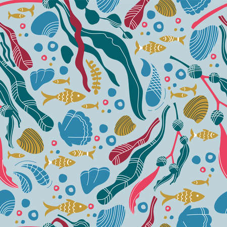Seamless pattern. Marine positive topic. Great background for your packaging.