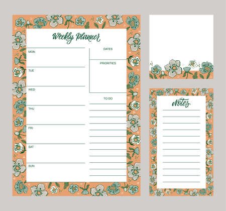 Set of creative universal art templates for weekly planner and note paper. Vector illustration.のイラスト素材