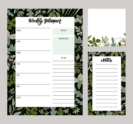 Set of creative universal art templates for weekly planner and note paper. Vector illustration.のイラスト素材