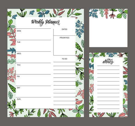 Set of creative universal art templates for weekly planner and note paper. Vector illustration.のイラスト素材