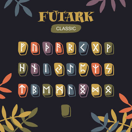Scandinavian Celtic runes, classic futark. Runic alphabet on a colored background. Vector...