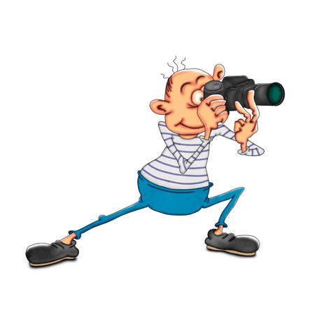 Male photographer holding a camera. Cartoon illustration on a white background..の写真素材
