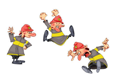 Firefighters in various funny poses. Illustration on white background..の写真素材