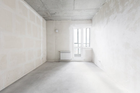 interior of the apartment without decoration in gray colorsの写真素材