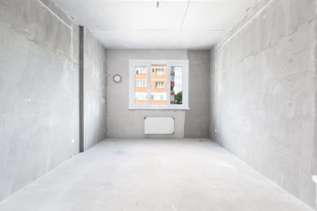 interior of the apartment without decoration in gray colorsの写真素材