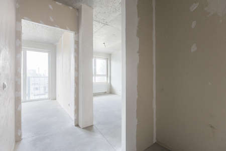 interior of the apartment without decoration in gray colorsの写真素材