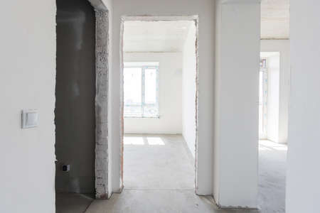 interior of the apartment without decoration in gray colorsの写真素材