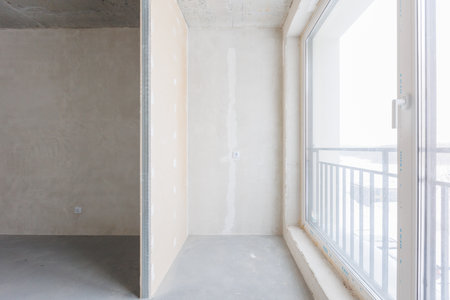 interior of the apartment without decoration in gray colorsの写真素材