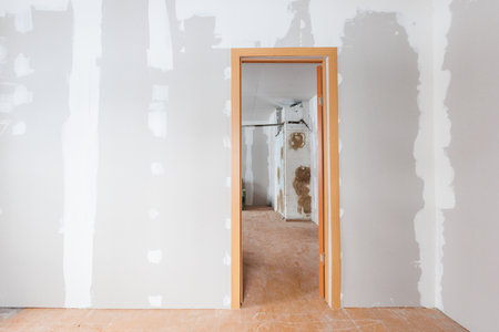 interior of the apartment without decoration in gray colorsの写真素材