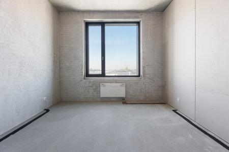 interior of the apartment without decoration in gray colorsの写真素材