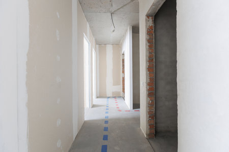 interior of the apartment without decoration in gray colorsの写真素材