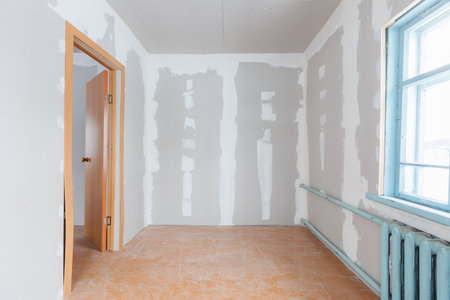 interior of the apartment without decoration in gray colorsの写真素材