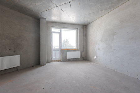 interior of the apartment without decoration in gray colorsの写真素材