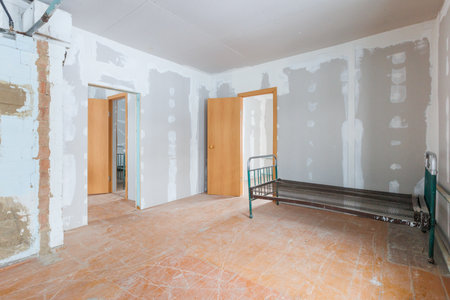 interior of the apartment without decoration in gray colorsの写真素材