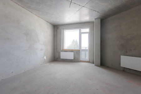 interior of the apartment without decoration in gray colorsの写真素材