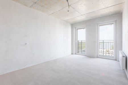 interior of the apartment without decoration in gray colorsの写真素材