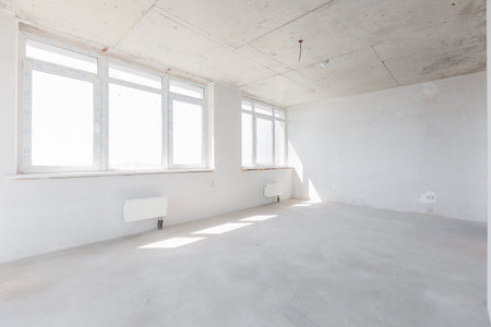 interior of the apartment without decoration in gray colorsの写真素材