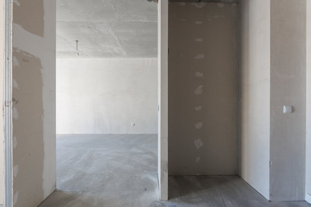 interior of the apartment without decoration in gray colorsの写真素材